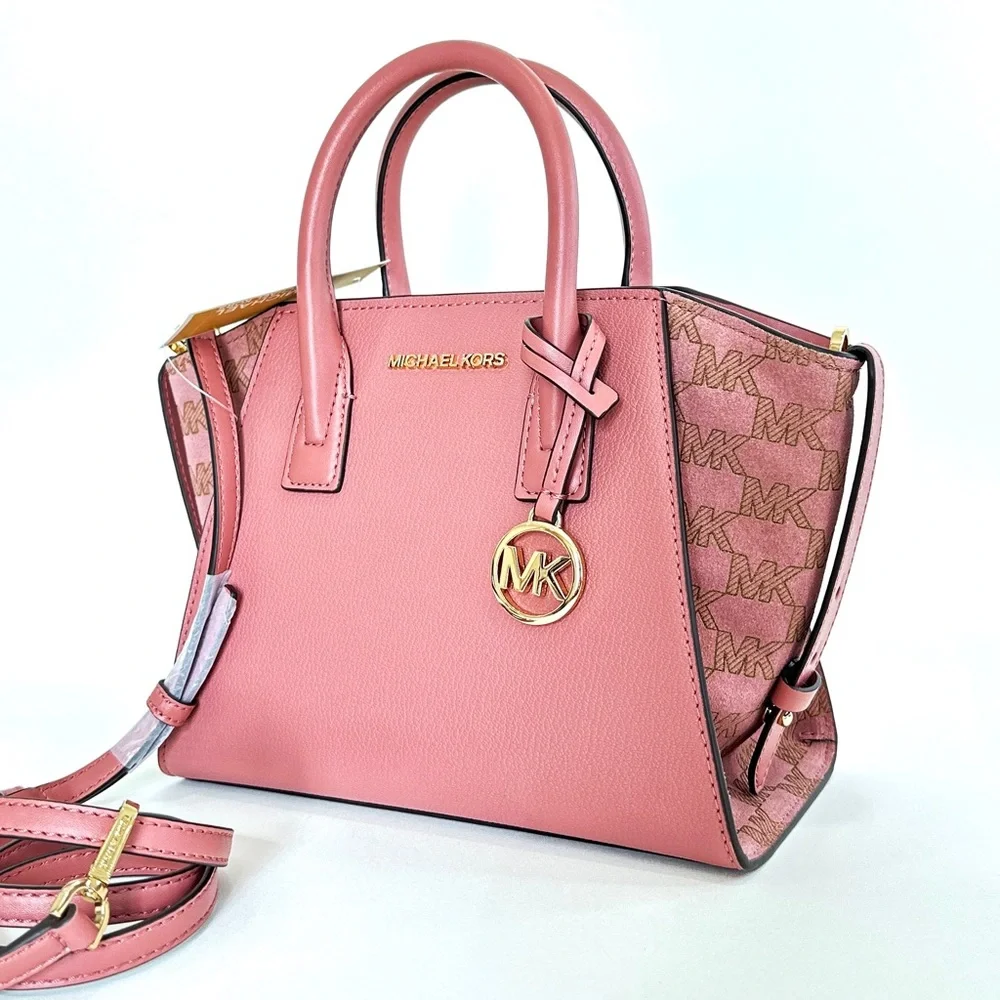 Michael Kors Avril Small Logo Top-Zip Satchel Bag in Rose